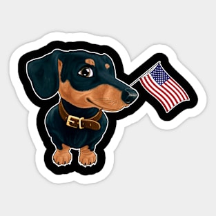 American Flag Dachshund Dog Love Sticker